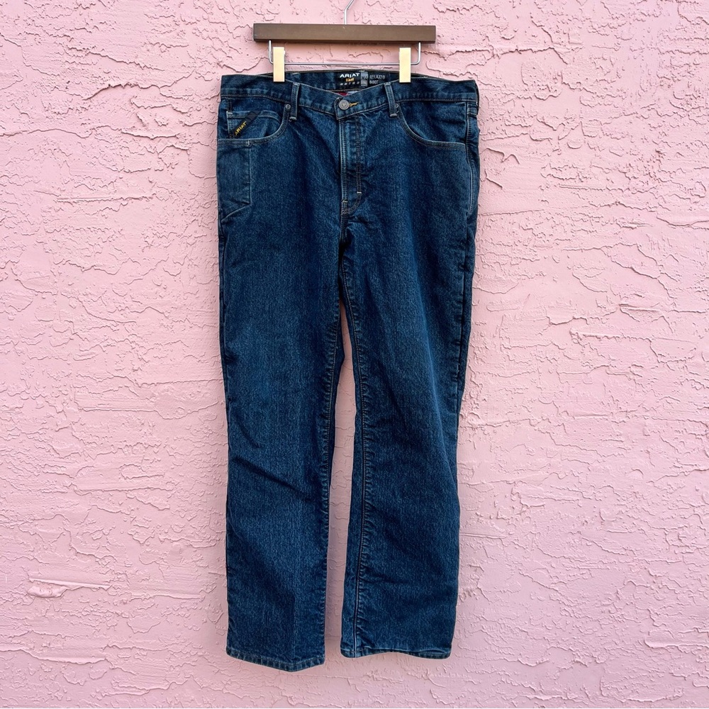 Ariat Denim Jeans ReBar M4 Relaxed Boot Flannel Lined Workwear Ranch Farm